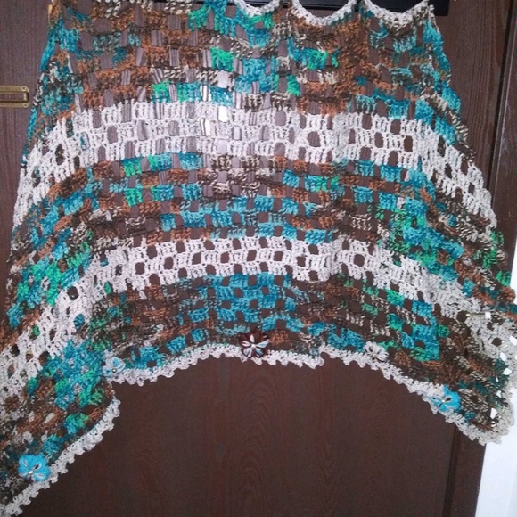 Crocheted Multi-way Poncho Wrap Scarf OOAK! - Picture 5 of 15